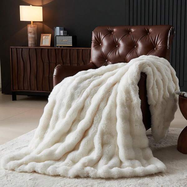 Luxuriöse flauschige Kaninchenfell-Überwurfdecke, superweiche Kunstfelldecke, warme große Kuscheldecke für alle Jahreszeiten, für Bett, Couch, Auto und Sofa, gemütlich, dekorativ und hautfreundlich