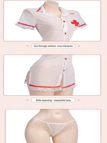 Two Piece Set: Nurse Uniform Women's T-Pants Sexy Underwear, Pure Desire Nurse, Role Playing, Uniform Temptation, Sexy Halloween Costume - 白色 - 查看 7