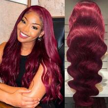 Burgundy Lace Front Wig Body Wave Human Hair 13x4 HD Transparent 99J Lace Front Wigs Human Hair Pre Plucked With Baby Hair 250% Density Body Wave Glueless Human Hair Wigs For Women - S99J - 查看 7