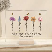 Grandma's Garden Love Grows Here Beautiful Birth Month Flower Gift For Grandma Mom Personalized Horizontal Rectangle Acrylic Plaque