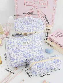 1 PC Purple Floral Quilted Bag Travel Storage Back To School Halloween In Bulk Make Up Bag,Fashionable And Casual Large Capacity Portable Zipper Makeup Bags,Travel Storage Stationery Storage,Vacation Essentials Cosmetic Bags For Headphones,Charger,Lipsticks,Cosmetics,Perfume,Skin Care And Beauty Products,Home Decor,For Mom,Women,Nurses,Students,School Girls,Keys,Holiday Gifts,Pouch,Makeup Pouch,Travel Essential - Purple - View 10
