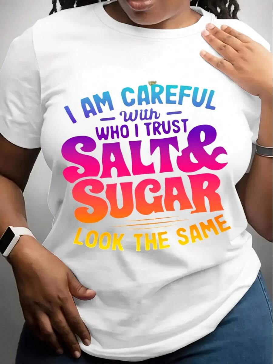 Women's I'm Careful Graphic Tee - Round Neck Casual Short Sleeve, Vibrant Geometric Print, Soft & Comfortable Casual Attire, Graphic Tee Playful Design Stretchable Fabric, Ladies T Shirts - White - View 1