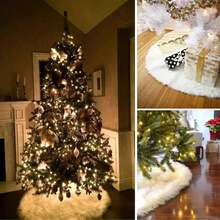 1pc Christmas Tree Skirt, White Plush Faux Fur Classic Christmas Tree Skirt For Christmas Tree Decoration Holiday Party Indoor Outdoor Decoration, Perfect Theme Party Decoration, Christmas Family Party Decoration Home Decor Christmas Decorations Room Decor Winter