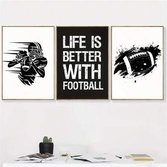 3pcs American Football Player Canvas Painting, Abstract Posters And Prints Wall Art Pictures, For Living Room And Bedroom Decoration, Holiday Gifts Decorative Painting, No Frame
