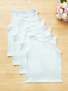 4pcs Girls Cute White Bow Camisole, Suitable For Girls To Wear As Undershirt Or Outerwear, All Seasons - White - View 2