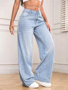 Teens' Casual Straight Loose Fit Jeans - Light Wash - View 5