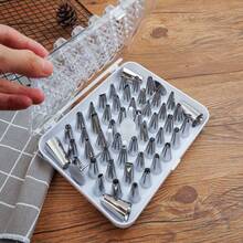 38pcs/Set Cake Decorating Nozzle Set, Baking Piping Tips, Icing Piping Bag Kits, Cake Decorating Tools, Cake Craft Supplies (32 Piping Nozzles + 2 Piping Nails + 2 Piping Bags + 2 Converters), High-Grade Ribbon & Satin Decorations, Suitable For Baking Packaging - Silver - View 8