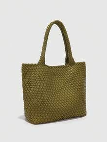 DK DKMG 1 件 PU 材质全新手工真编织手提包，时尚优雅百搭大容量手提包，适合妈妈、礼物、日常使用 - 綠色 - 查看 3