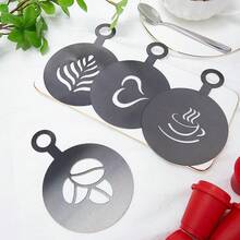 4件套不锈钢咖啡拿铁艺术模具套装，创意图案（咖啡豆、树叶、心形、树叶），非常适合DIY卡布奇诺和热巧克力装饰。可重复使用，食品级，易于清洁。非常适合家庭咖啡师和咖啡店。模具，烘焙模具 - 银色/金色/黑色