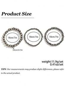 3pcs Faux Pearl Black Pearl Bracelet Set For Women, Fashionable And Simple Western Cowboy-Style Faux Pearl Beaded Elastic Layered Bracelet Set, Fashion Jewelry, Birthday Gift, Christmas Gift, Friendship Gift, Western Cowboy Jewelry