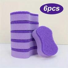 1/6/12/24 件紫色厨房清洁海绵湿巾，耐用且可变形，适用于餐厅、酒店、家庭清洁、餐具、炊具、水槽、家具清洁、百洁布、清洁布、清洁工具、可重复使用清洁海绵湿巾