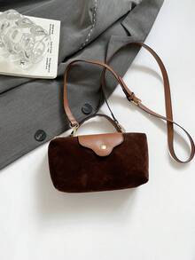 新款秋冬哑光小包，月牙形包，女士尼龙迷你简约单肩包，磁扣饺子包，休闲可爱时尚手提包 - 咖啡 - 查看 8