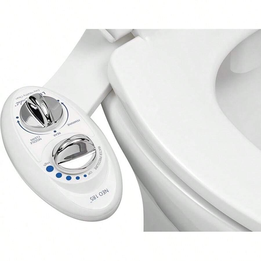 Luxe Bidet Neo 185 (Serie) Boquilla doble de autolimpieza, accesorio para bidé mecánico, no eléctrico, de agua fresca para inodoro con fuertes válvulas de grifo y mangueras metálicas Blanco - BLANCO - Ver 1