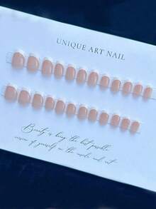 24pcs Short Square Shape Nail Tips With Minimalist Color Block & Fun Print Designs, Including 1pc Nail File & 1pc Jelly Glue Press On Nails Nail Supplies - Nhiều màu - Xem 3