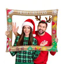 1/2 pièces Cadre photo gonflable de Noël pour selfie, rassemblement familial, convient pour fête de Noël, événements à la maison, décoration du Nouvel An