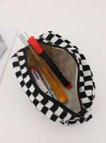 1 buc/3 buc geantă cosmetică tricotată în carouri, geantă de depozitare pentru cosmetice, geantă portabilă de călătorie, geantă pentru creioane tricotată în carouri, geantă cosmetică de mare capacitate, geantă pentru scris pentru studenți, geantă portabilă de depozitare pentru cosmetice, geantă de depozitare tricotată, geantă de depozitare tricotată în carouri pentru toamnă și iarnă, esențială pentru universitate, esențială pentru călătorie, geantă de călătorie pentru vacanță, geantă de călătorie pentru femei, geantă de machiaj, organizator de machiaj