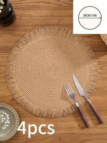 1/4/6/12 piezas Manteles individuales redondos de estilo bohemio de papel, posavasos tejidos antideslizantes para tazones, platos, tazas, adecuados para vacaciones, fiestas, cumpleaños, bodas, cenas, mesas de café, decoración del hogar (Tenga en cuenta que el material del tapete es papel y no se puede lavar)