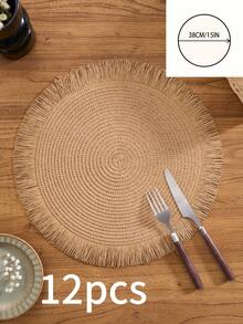 1/4/6/12 piezas Manteles individuales redondos de estilo bohemio de papel, posavasos tejidos antideslizantes para tazones, platos, tazas, adecuados para vacaciones, fiestas, cumpleaños, bodas, cenas, mesas de café, decoración del hogar (Tenga en cuenta que el material del tapete es papel y no se puede lavar)