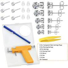 Ear Nose Piercing Kit Tool Stainless Steel Body Ear Navel Machine With 5 Pairs Stud Earrings Jewelry Set - White - View 12