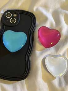 1个纯色心形可折叠便携手机支架，兼容、安卓智能手机，生日/礼物，推拉式手机支架，手机配件 - 彩色 - 查看 5