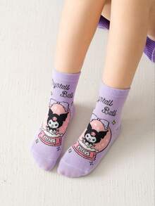 Sanrio 1/5 Paia di calzini Sanrio Kuromi carini con design a sfera di cristallo a forma di cuore, adatti per tutte le stagioni