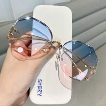 New Frameless Glasses For Men And Women - Round Gradient Fashion Glasses - Lightweight Modern Design Glasses, Fashion Accessory Gift, Simple Rest, Valentine's Day Gift - 漸層粉 - 查看 4