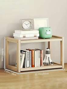 三层实木多功能桌面收纳架 - 现代简约三层开放式书架，适用于办公室、卧室和客厅 - 易于组装，节省空间，可用作书架装饰、家居收纳、现代家具、结构坚固、小型展示架、设计简约、色调自然，是爱书人士的必备之选，实用收纳架 - 原木色 - 查看 11