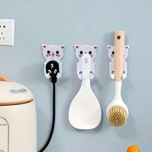 5-Piece Cute Cartoon Cat Wall Hook - Easy To Install, No Need For Drilled Plugs Or A Junk Organizer, Practical Hook - Bộ 5 móc treo đồ hình mèo con màu đen - Xem 4