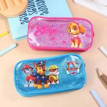 Estojo de lápis de capacidade dupla grande e fofo em rosa e azul, Estojo de lápis Patrulha Canina com desenho de cachorrinho, Caixa de armazenamento de papelaria de anime, Estojo de lápis de grande capacidade, Adequado para estudantes do ensino fundamental e médio, Adequado para meninos e meninas, Suprimentos escolares, Volta às aulas