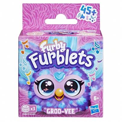 Hasbro Furby Furblets Groo-Vee Mini Friend, 45+ ljud och musik, talar bara, Furbish, elektroniska plyschleksaker, lila, gåvor för skolstarten, 6+ år