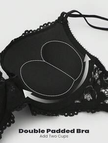 Push Up Bras For Women Add 2 Cups Sexy Lace Cleavage Extra Padded Plunge Bra Underwirehalloween - 黑色 - 查看 2