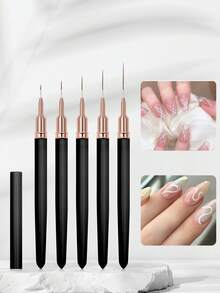 5 件套指甲线刷套装，绘画绘图指甲设计刷，美甲条纹笔长线微小细节精细绘图指甲刷，适合初学者和专业美甲沙龙 - 黑色 - 查看 3