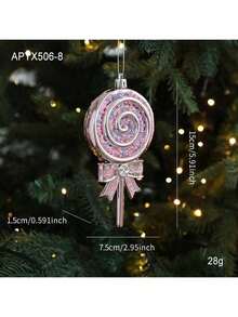 1pc New Pink Plastic Hanging Ornament, Glitter Cartoon Christmas Ornament, 3D Christmas Tree Window Decor, Christmas Decoration Set Includes Santa Claus, Snowman, Reindeer, Snowflake, Candy Cane With Hanging Rope, Suitable For Christmas Tree, Thanksgiving, New Year, Winter, Universal Holiday Decor. Due To Handmade Nature, Minor Scratches, Glitter Shedding Or Color Fading May Occur But Won't Affect Normal Use. Merry Christmas! - Multicolor - View 7