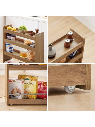 SoBuy NSR01 W, Tiers Serving Trolley, Slide Out Storage Rack Shelf On Wheels, Mobile view 10