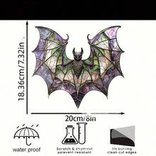 1 pièce Attrape-soleil contemporain en acrylique en forme de chauve-souris, décoration d'Halloween. Artisanat 2D 20,3 x 18,5 cm - Ornement suspendu de style vitrail, décoration d'Halloween polyvalente, décoration murale, cadeau pour la maison, centre de couronne - Imperméable, résistant aux solvants, sans plumes.