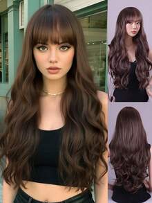 شعر مستعار أمواج سوداء مجعدة، 28 بوصة، مناسب للتنقل اليومي وتصفيف الشعر في الحفلات.