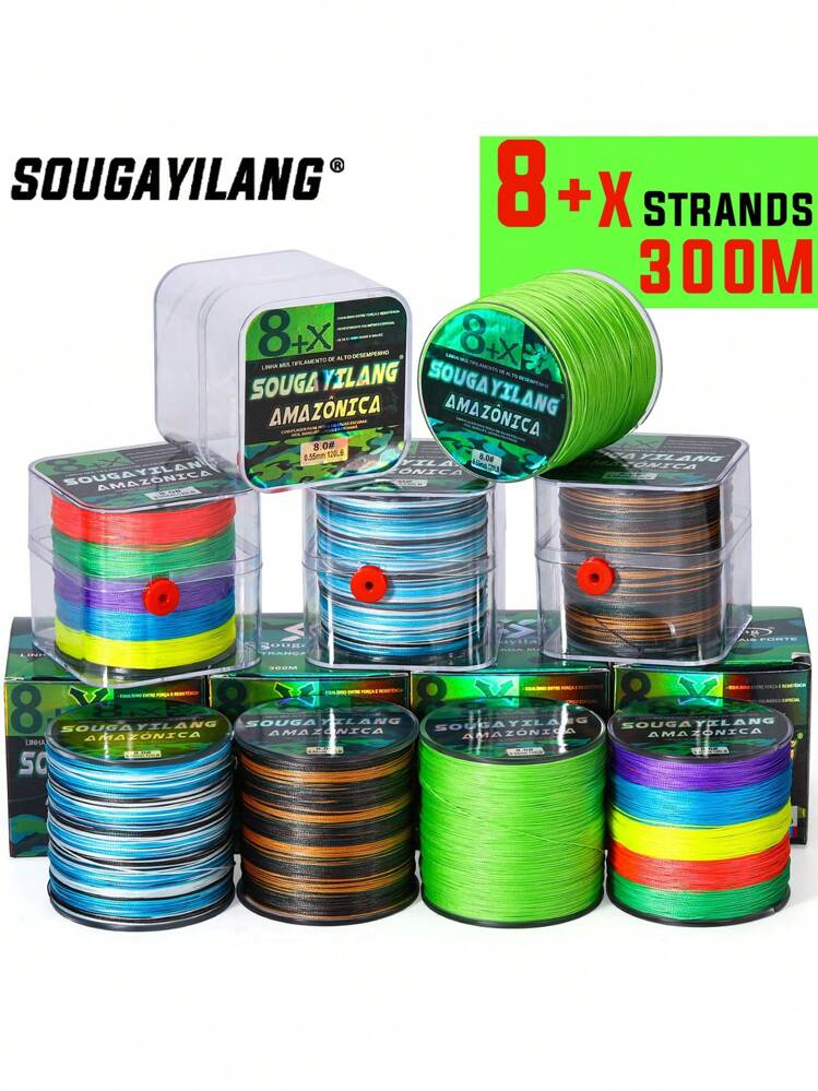 SOUGAYILANG 8 hebras de línea de pesca trenzada PE, 300m, multicolor, [Línea de pesca duradera] Línea de pesca trenzada fuerte y duradera de 8 hebras | 300m/328yd, 15-120lb, patrón camuflaje, polietileno duradero para línea principal, pesca en agua salada - Multicolor - Añade 2