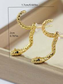 1pair Stylish Copper Snake Shaped Earrings, Multiple Wearing Styles, Ins Style Women's Ear Drop - Yellow Gold - View 4