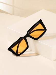 2 Pieces Of Women's Acrylic Casual Rectangular Fashion Glasses, Black + Silver / Black + Brown, Two Combinations To Choose From, Suitable For Festival Outings And Beach Parties, Suitable For Summer Beach Vacations, Outdoor, Travel - đen + cam - Xem 2