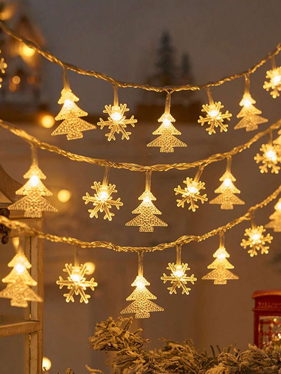 1Pc Christmas Led String Light (No Battery),150/300cm Snowflake Christmas Tree Design Fairy Lights For Christmas,Christmas Tree Decoration,Christmas Decorations For Home,Christmas Ornaments,Hanging Decor,Xmas Decor,Christmas Ornaments,Indoor/Outdoor Decor - Clear - View 1