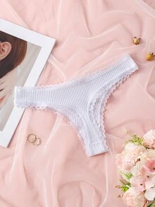 3 件装女士纯色高端蕾丝拼布丁字裤，可爱蝴蝶结设计，无缝弹力柔软舒适内衣 - 彩色 - 查看 8