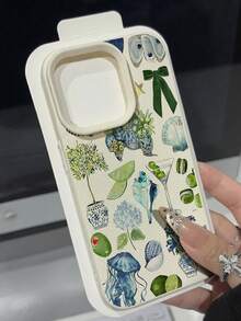 1个可爱复古清新绿色柠檬水母插画荔枝纹理防摔防滑软手机壳，兼容苹果手机，国际版，非国内版 - 彩色 - 查看 2