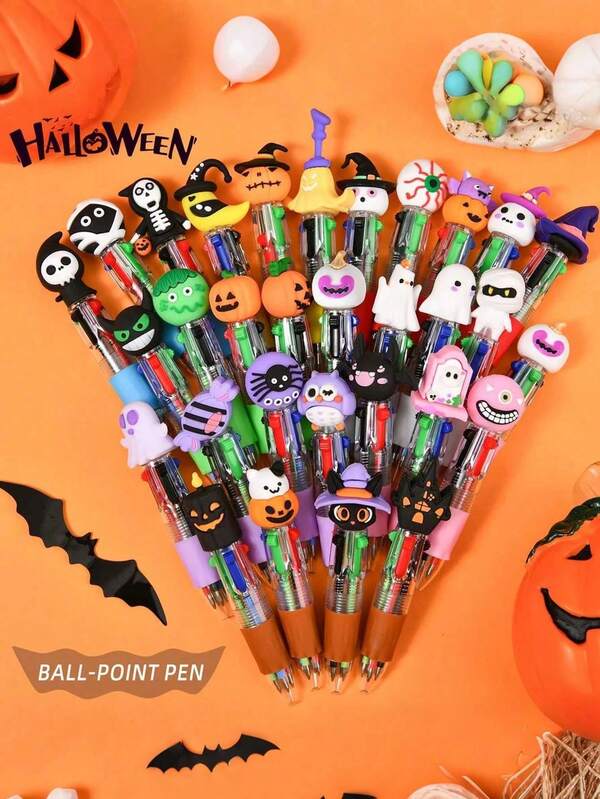 20 Stück - Mehrfarbige Mini-Kugelschreiber in einem 4-in-1 süßen Halloween Kugelschreiber, Kürbis, Hexe, Gruselknochen Stift, geeignet für Halloween Party Geschenke, Trick-or-Treat Geschenkfüller, Geburtstagsgeschenke