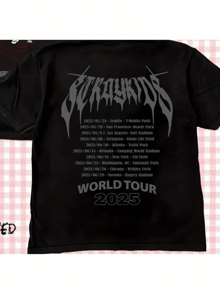 Men Retro Stray Domiate World Tour 2025 T-Shirt Stray Shirt Stray Tour Shirt Stray 2025 World Tour SKZ Hollow Cotton Crew Neck Tee Short Sleeve Women Men Summer Clothes Unisex T-Shirt Casual And Stylish Ultra-Soft Breathable Outdoor Men Size S-3XL - 黑色 - 查看 2