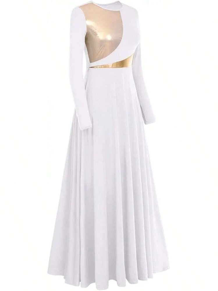 IBAKOM Liturgical Praise Dance Worship Long Dress For Women Metallic Gold  Color Block Loose Fit Full Length Church Dancewear | SHEIN USA