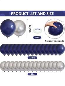 31pcs Navy Blue And Silver Balloons - 10 Inch Metallic Navy Blue And Silver Thickened Chrome Metallic Inflatable Balloons, Suitable For Birthday, Wedding, Baby Shower, Holiday, Carnival Party Decoration - Multicolor - View 2