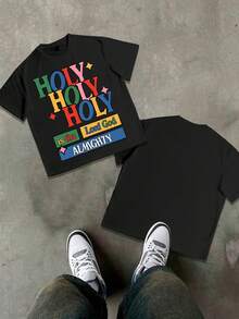 1PCS Summer Tops, Y2K Swag Tee, Lord God Almighty, HOLY HOLY HOLY, Holy Repetition, Sacred And Secular, Colors Of Faith, Almighty Humor, Spring/Summer/Fall Men Clothes, Regular Fit Shirt, Christmas & Halloween & Thanksgiving Day & Valentine's Day & Pride & Father's Day & Easter & Mother's Day & New Year & Spring Festival, Men's Round Neck Printed Short Sleeve Casual Everyday T-Shirt, They Are Excellent Gifts For Friends And Family, 100% Cotton T-Shirts Feature, A Youthful And Fashionable Design, Graphic Tees Men, Graphic Tees Women, Cachorro Feliz, Back To School - 黑色 - 查看 2