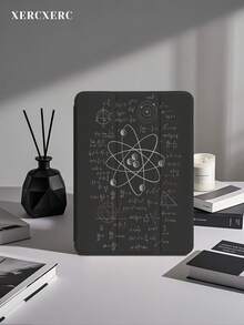 xercxerc Black Geometric Math Formula Printed On PU Leather Flip Cover, TPU Soft Back, 3-Fold Stand Function, Built-In Pen Slot, Shockproof And Drop Protection, Auto Wake/Sleep Feature, IPad Air 11-Inch Case, IPad 9th/10th/11th Generation Case, Fall IPad Case, Back To School Case, Compatible With IPad Pro 12.9/11/10.9 (2025/2024), IPad Air 10.9/10.5, IPad Mini 8.3, Galaxy Tab S10+/S9+/S8+ And More - 黑色 - 查看 1