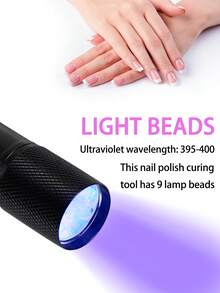 UV LED美甲灯，迷你凝胶美甲灯，便携式固化灯，适用于凝胶指甲油，专业沙龙手指和脚趾美甲灯，家用DIY - 黑色 - 查看 3