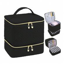 灯芯绒指甲油收纳盒和美甲灯盒，美甲套装收纳盒可容纳 30 瓶（15 毫升 - 0.5 液体盎司），指甲油便携盒带有美甲工具收纳区 - 彩色 - 查看 1